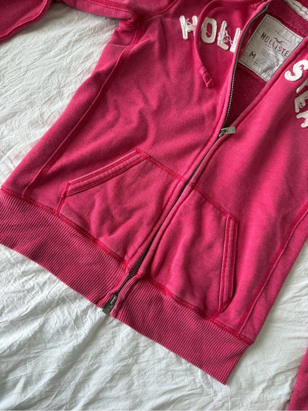 VINTAGE HOLLISTER Y2K Pink Zip Up Embroidered Long sleeve Jacket VTG Sz M - Picture 4 of 9